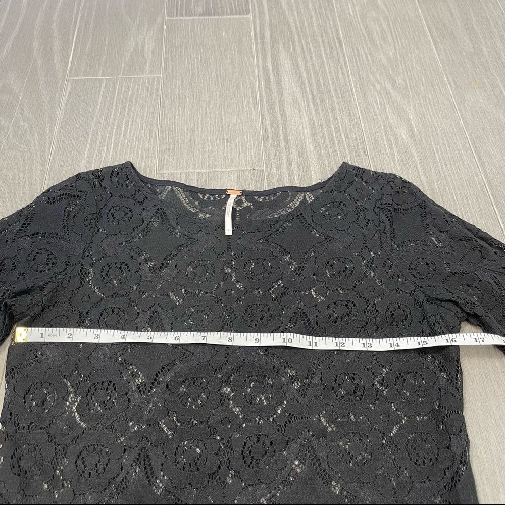 Free People Walking to the Sun Black Lace Mini Dress 0 Ruffle Sheer Tunic Top - Picture 15 of 16